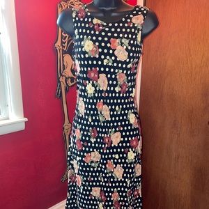 Vintage Polka Dot and Floral Black Sleeves Maxi Dress